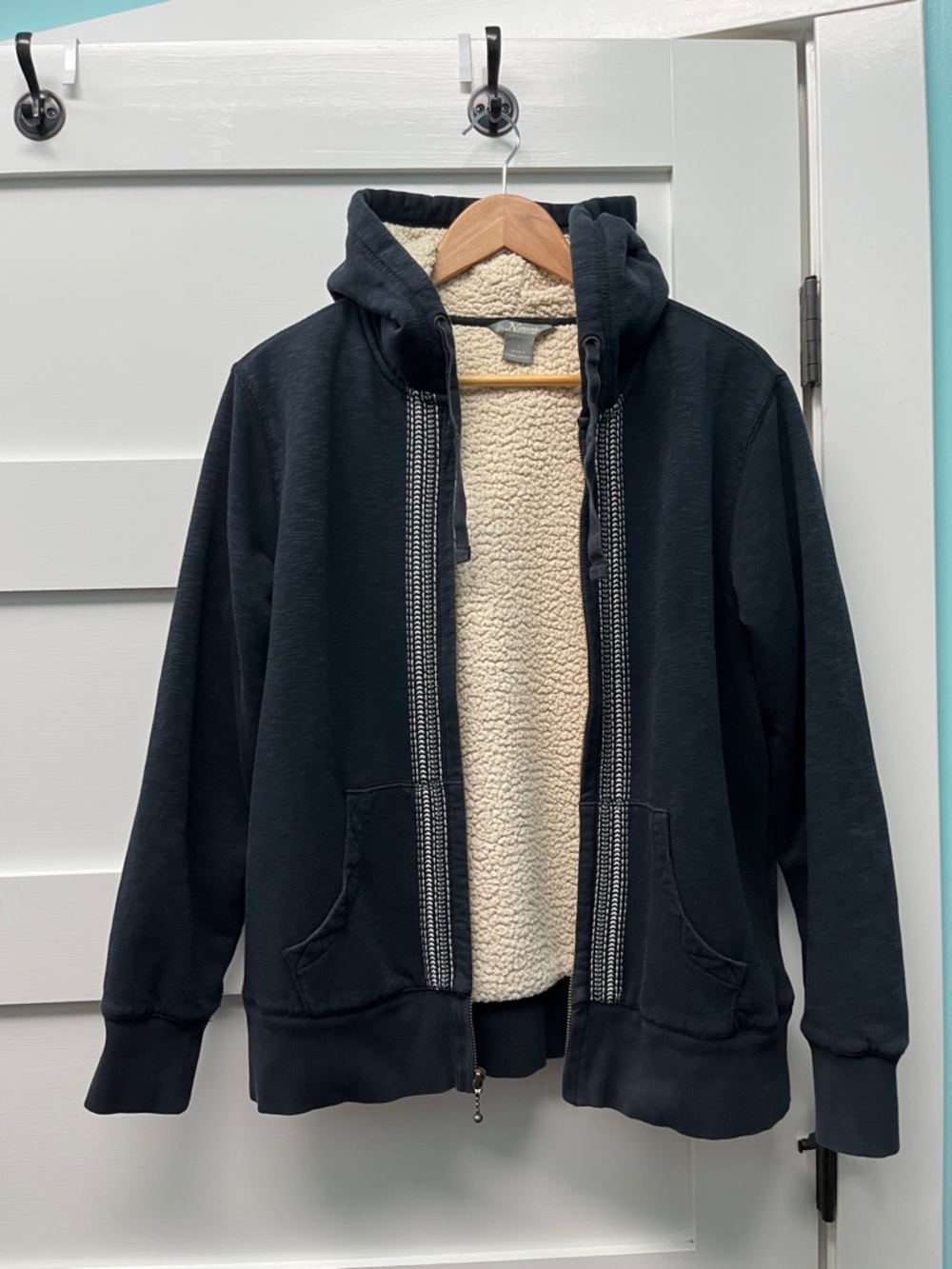 Natural Reflections Black Zip Hoodie with Cream Sherpa Lining